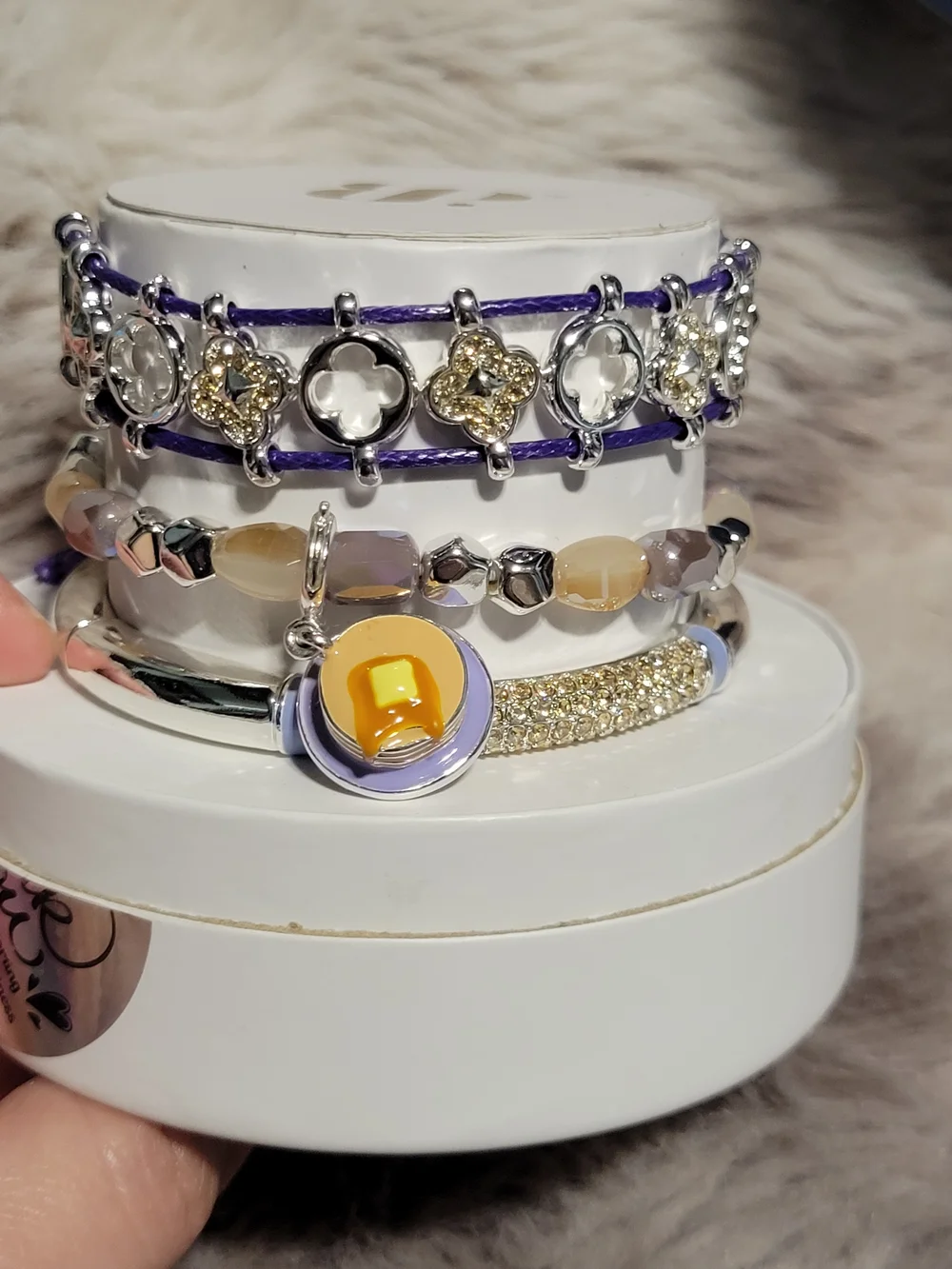 Purple Multi-Row Women's Bracelet Stack with Pancake Charm - Picture 1 of 2